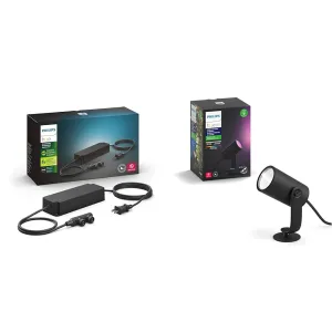 Philips Hue 100W Outdoor Power Supply, Weather Proof, Black & White and Color Ambiance Lily Outdoor Light Extension -1 Path Light & Mounting Kit - Requires Hue Bridge & Power Supply -Black
