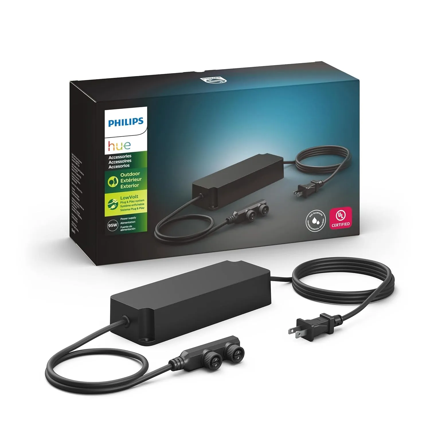 Philips Hue 100W Outdoor Power Supply, Weather Proof, Black & White and Color Ambiance Lily Outdoor Light Extension -1 Path Light & Mounting Kit - Requires Hue Bridge & Power Supply -Black
