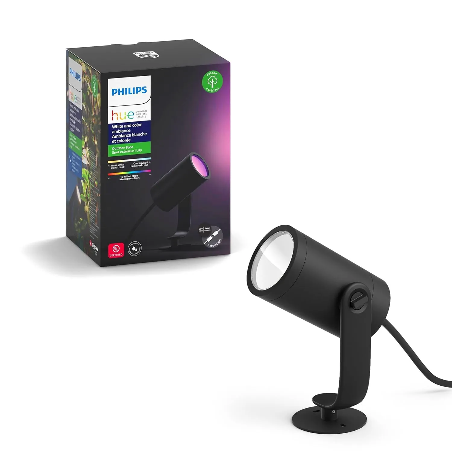 Philips Hue 100W Outdoor Power Supply, Weather Proof, Black & White and Color Ambiance Lily Outdoor Light Extension -1 Path Light & Mounting Kit - Requires Hue Bridge & Power Supply -Black