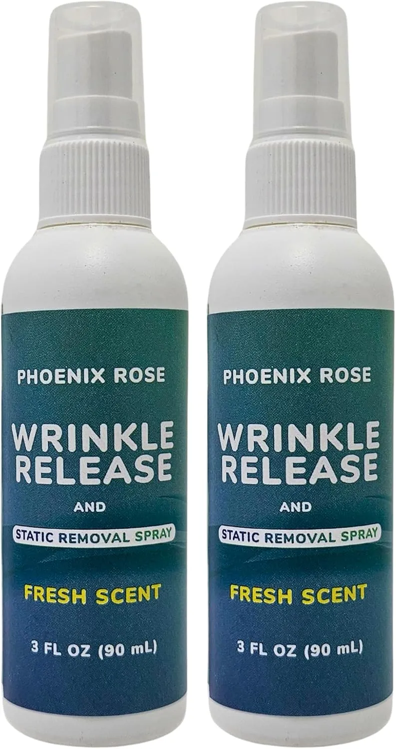 Phoenix Rose Wrinkle Release and Static Removal Spray - Fresh Scent - 3 oz Spray Bottle - TSA Travel Compliant - (Pack of 2) - (Packaging may vary)