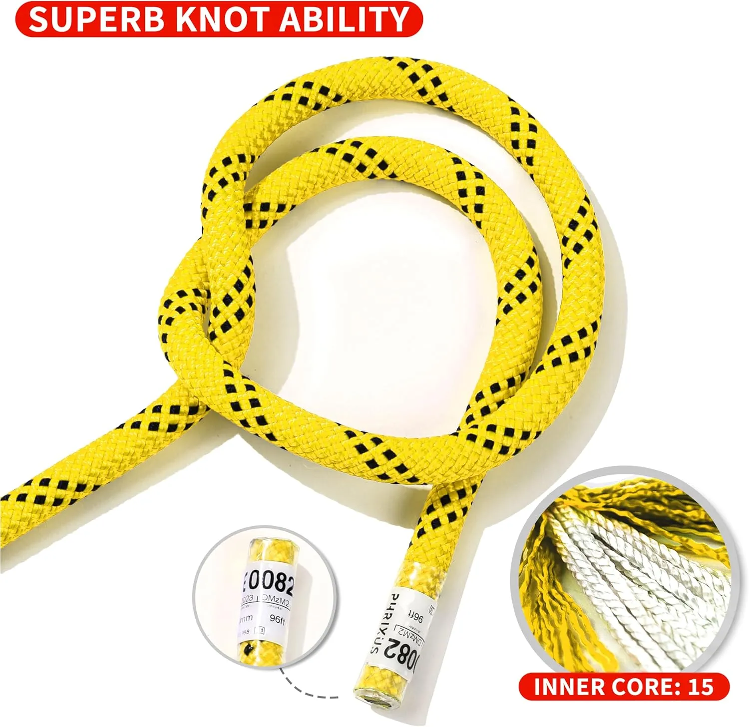PHRIXUS Static Climbing Rope Safety Nylon Kernmantle Rope for Outdoor Indoor Climbing Rope Rappelling Equipment Rope Survival Cord UIAA Certified