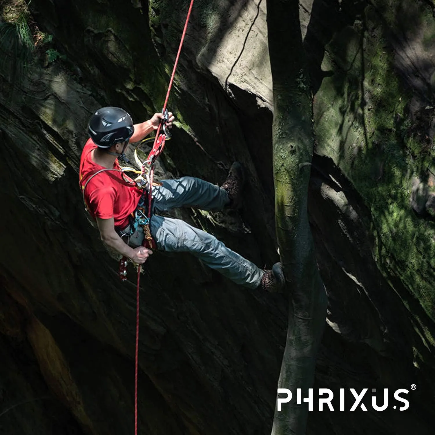 PHRIXUS Static Climbing Rope Safety Nylon Kernmantle Rope for Outdoor Indoor Climbing Rope Rappelling Equipment Rope Survival Cord UIAA Certified