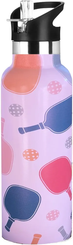 Pickleball Gifts,Pickle Water Bottle with Straw Lid Insulated Stainless Steel Travel Mugs for Sport Gym Outdoor 20oz