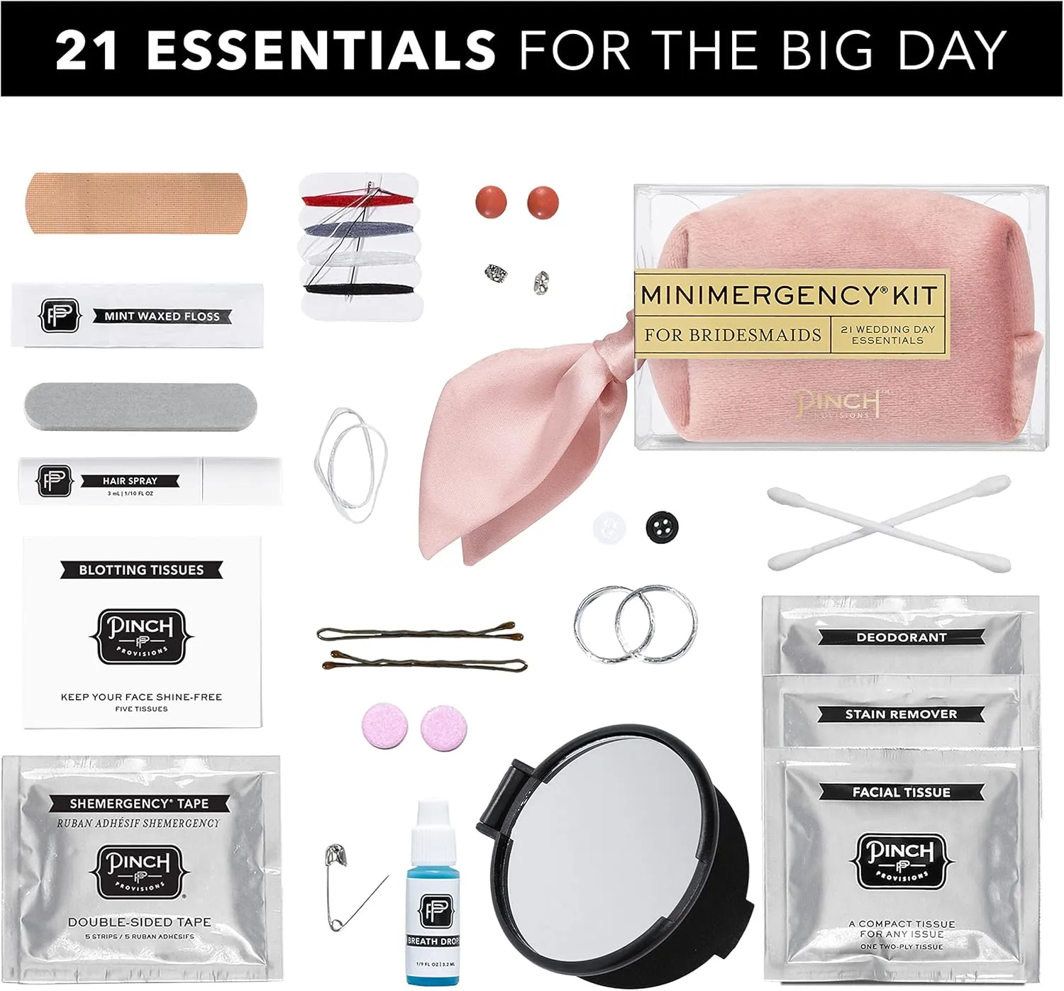 Pinch Provisions Velvet Minimergency Kit for Bridesmaids, Includes 21 Emergency Wedding Day Must-Have Essentials, Perfect Bridal Shower and Bridesmaids Proposal Gift
