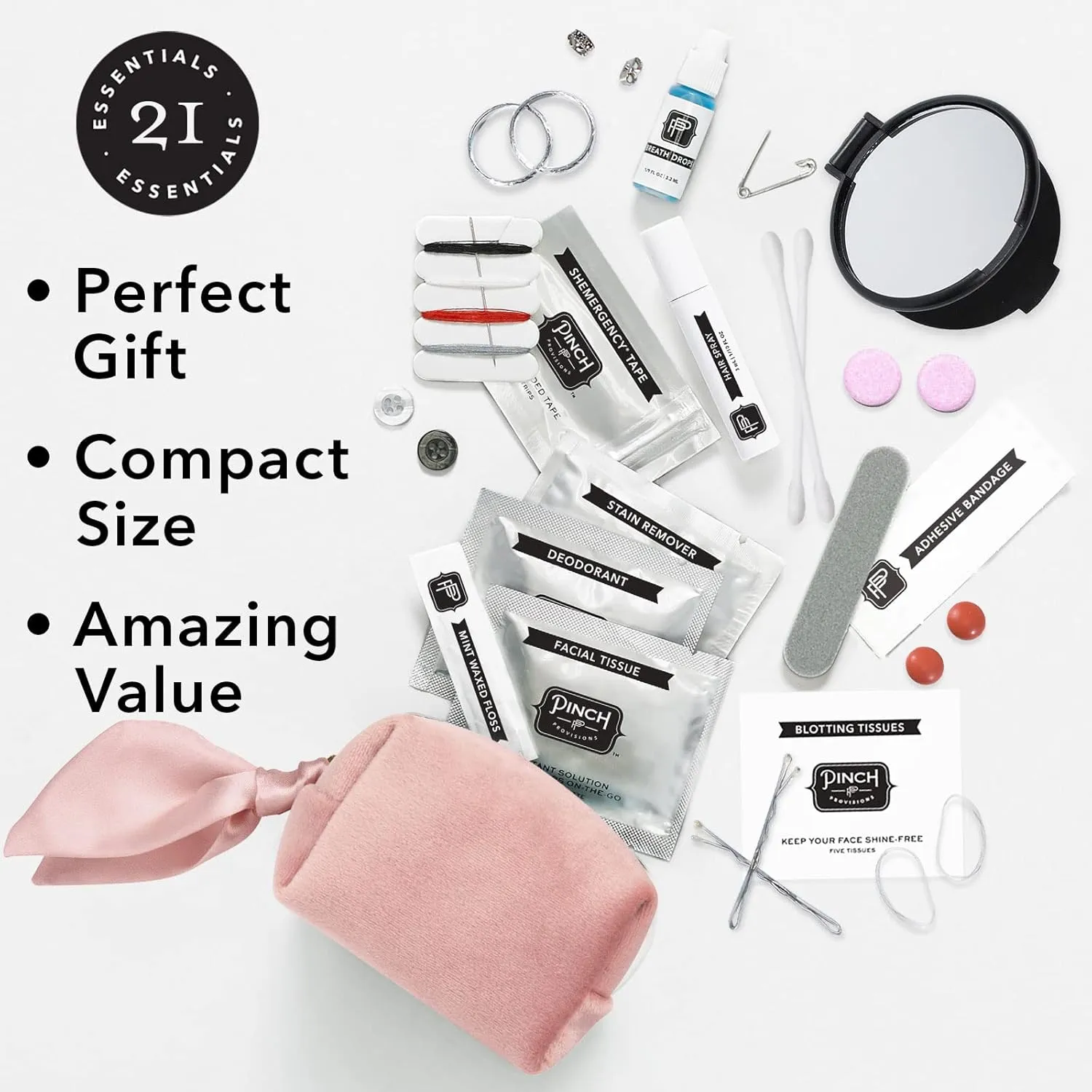 Pinch Provisions Velvet Minimergency Kit for Bridesmaids, Includes 21 Emergency Wedding Day Must-Have Essentials, Perfect Bridal Shower and Bridesmaids Proposal Gift