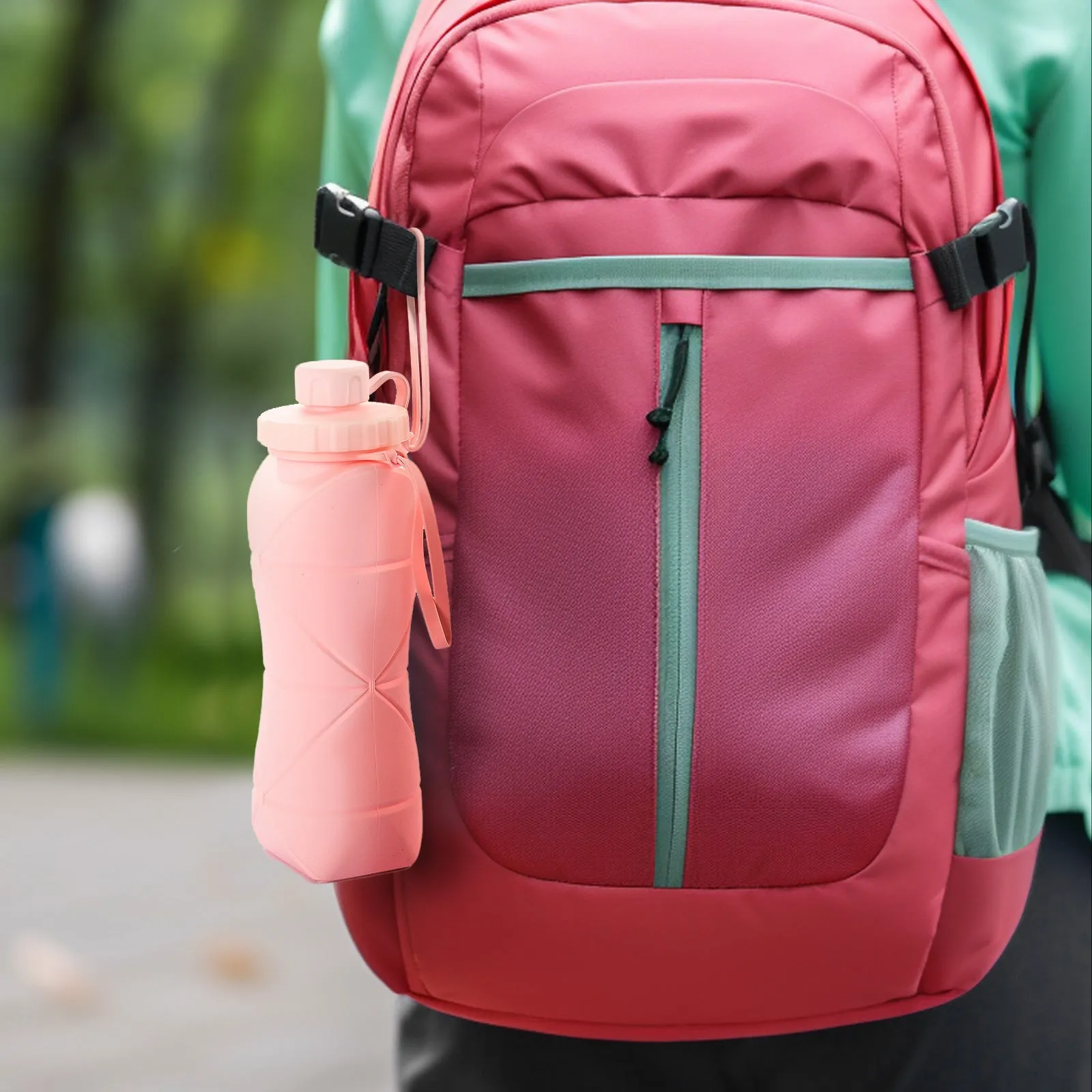 Pink 600ml Silicone Folding Water Bottle - Eco-Friendly Collapsible Travel Bottle