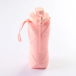 Pink 600ml Silicone Folding Water Bottle - Eco-Friendly Collapsible Travel Bottle