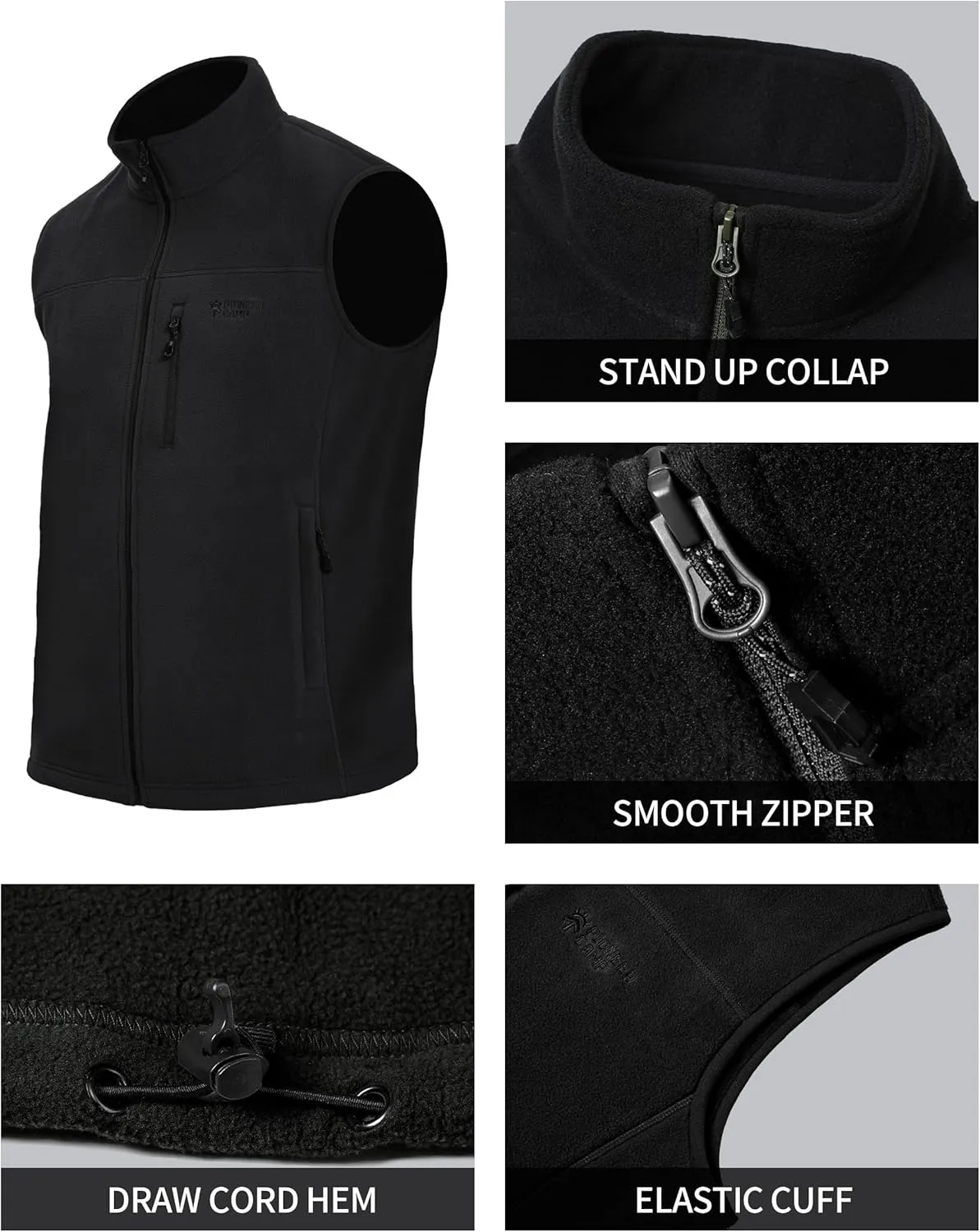 Pioneer Camp Men's Full-Zip Polar Fleece Vest Casual Lightweight Sleeveless Outerwear with 5 Pockets Soft Warm Winter Jacket