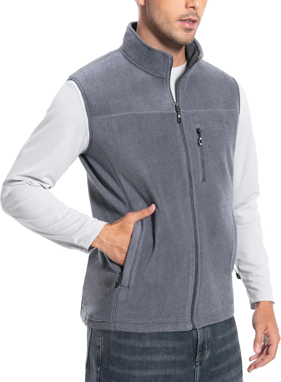 Pioneer Camp Men's Full-Zip Polar Fleece Vest Casual Lightweight Sleeveless Outerwear with 5 Pockets Soft Warm Winter Jacket