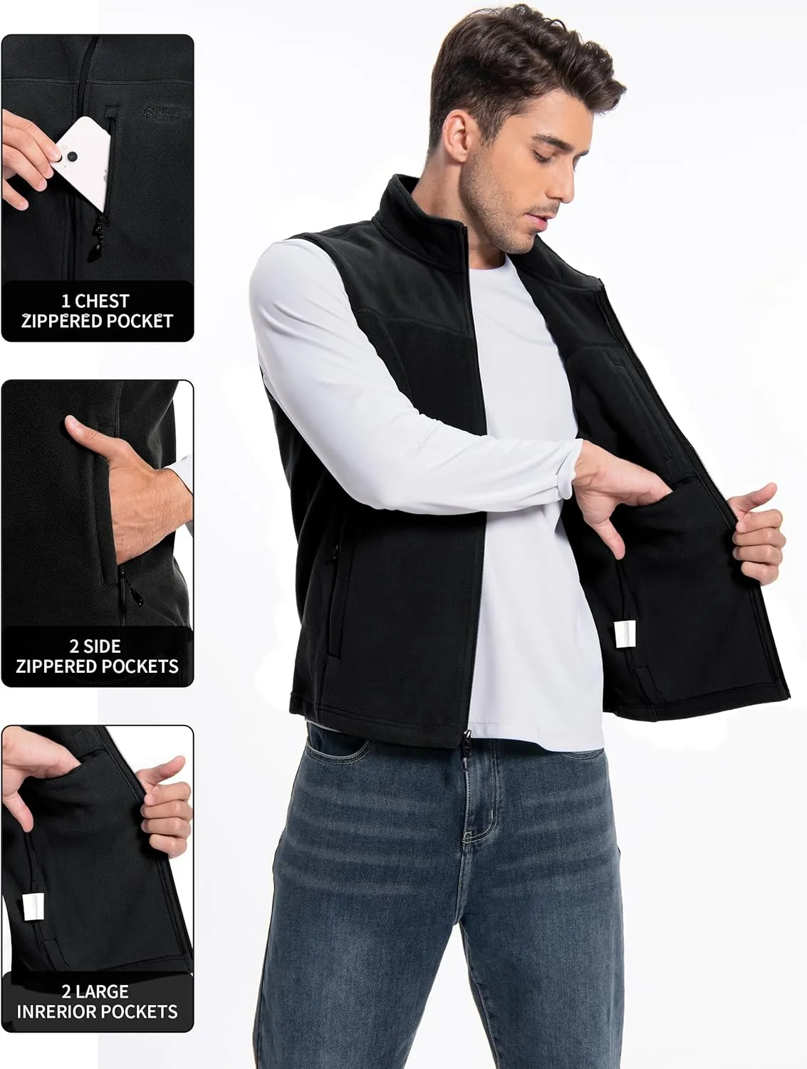 Pioneer Camp Men's Full-Zip Polar Fleece Vest Casual Lightweight Sleeveless Outerwear with 5 Pockets Soft Warm Winter Jacket