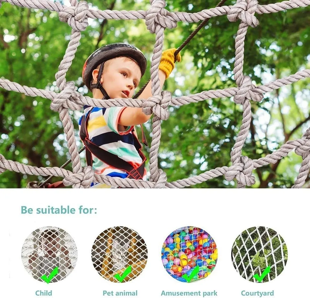 Playground Net Climbing Net Dia 6mm, Safety Nets Cargo Rope Heavy Duty Netting Treehouse Protection, Rope Ladder Swing Nylon Rope Balcony Banister Protection Fence Decor Mesh(12mm-14cm,2X5m/6.6X13.4ft