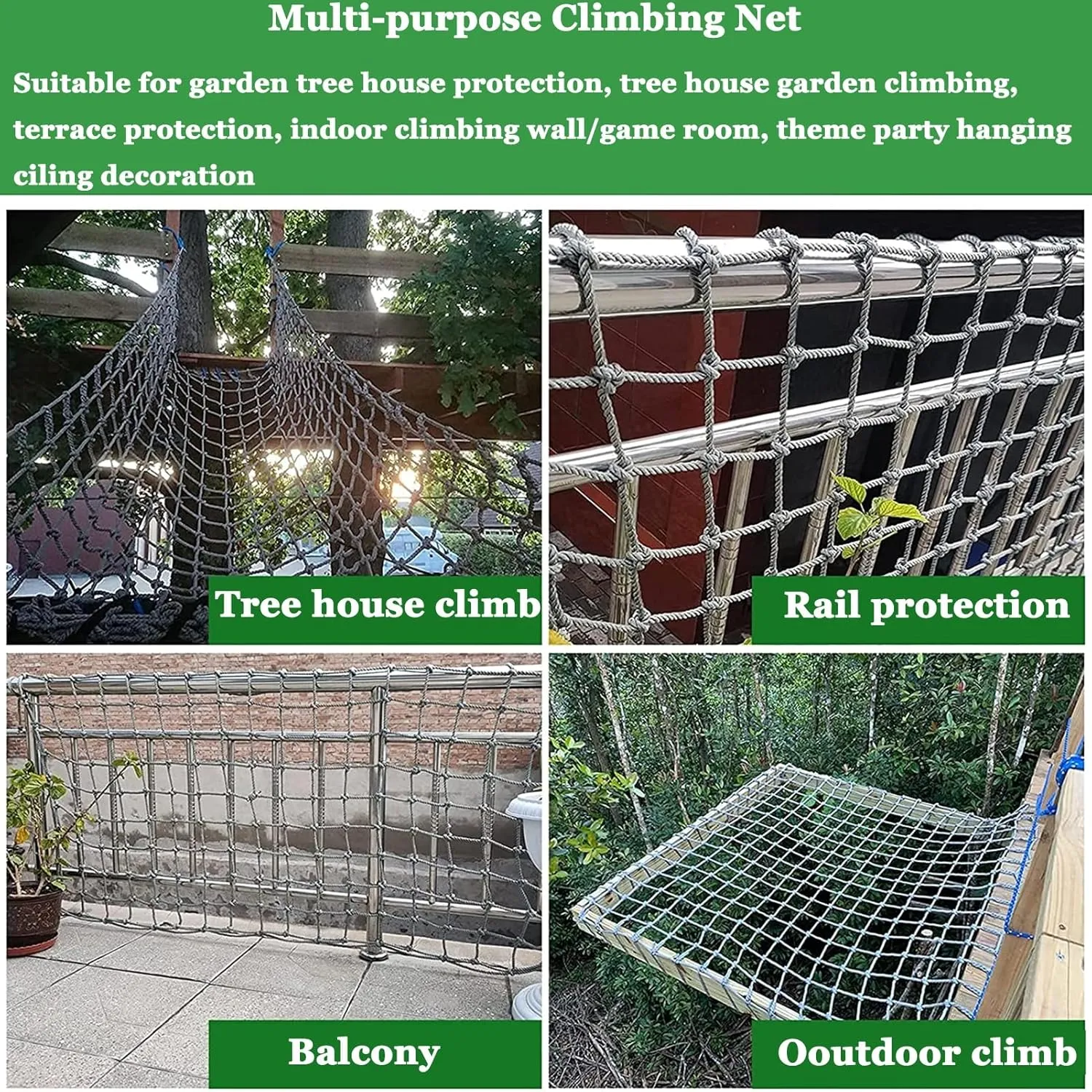 Playground Safety Net Climbing Rope Net for Kids Heavy Duty Climbing Cargo Net for Indoor/Outdoor Stair Balcony Railing Protection Net,1x9.5m(3.3x31.2ft)