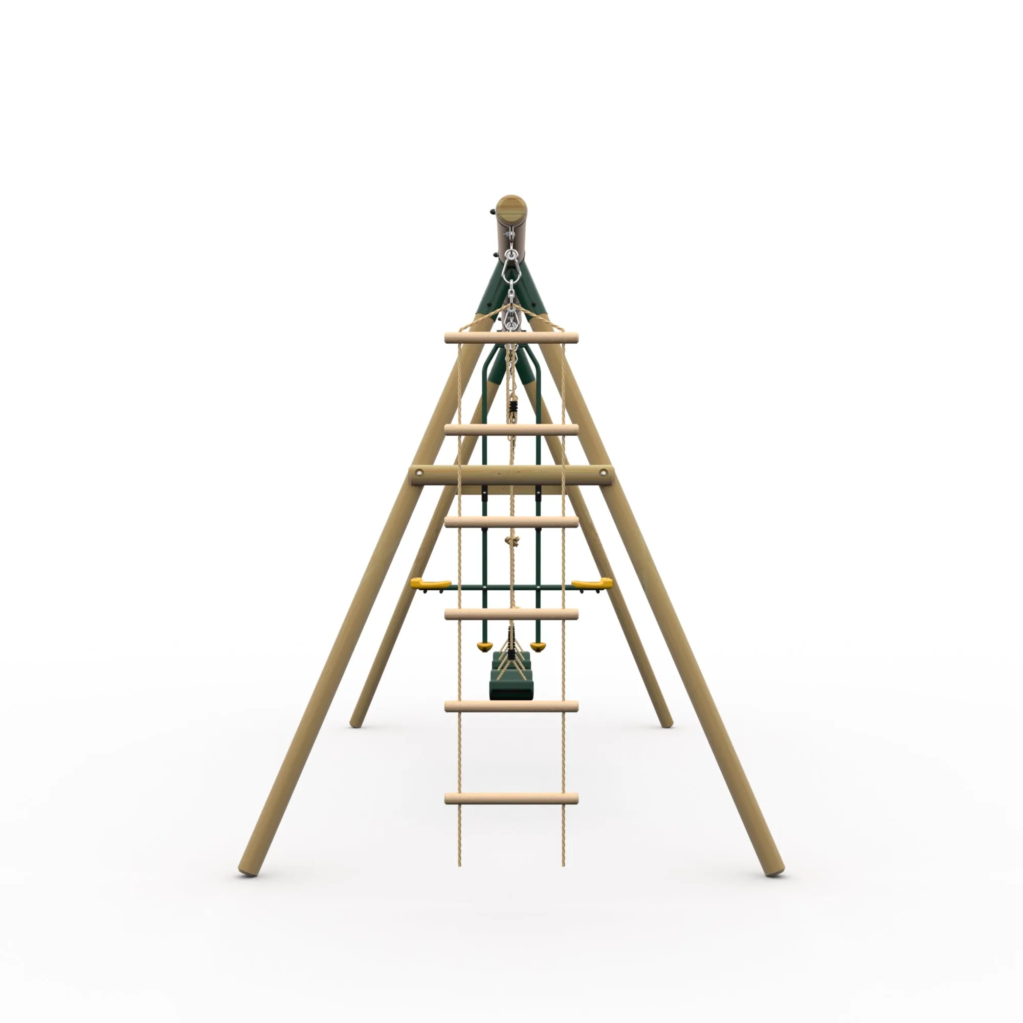 Plum® Triple Wooden Swing Set with Glider   Rope Ladder -Orang-Utan™