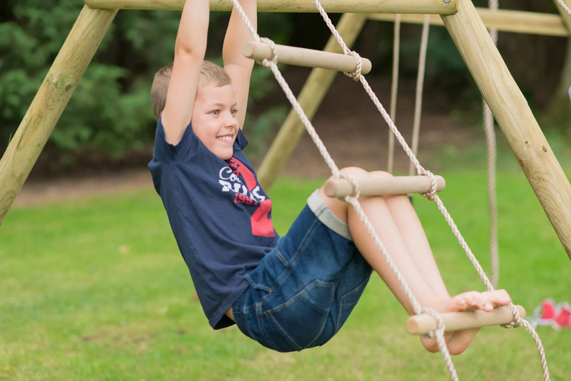 Plum® Triple Wooden Swing Set with Glider   Rope Ladder -Orang-Utan™