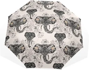 Poeticcity Travel Umbrella, Hand Open Close Windproof Waterproof Folding Umbrella, Black Tape Compact Canopy Strong Anti UV Ray Parasol
