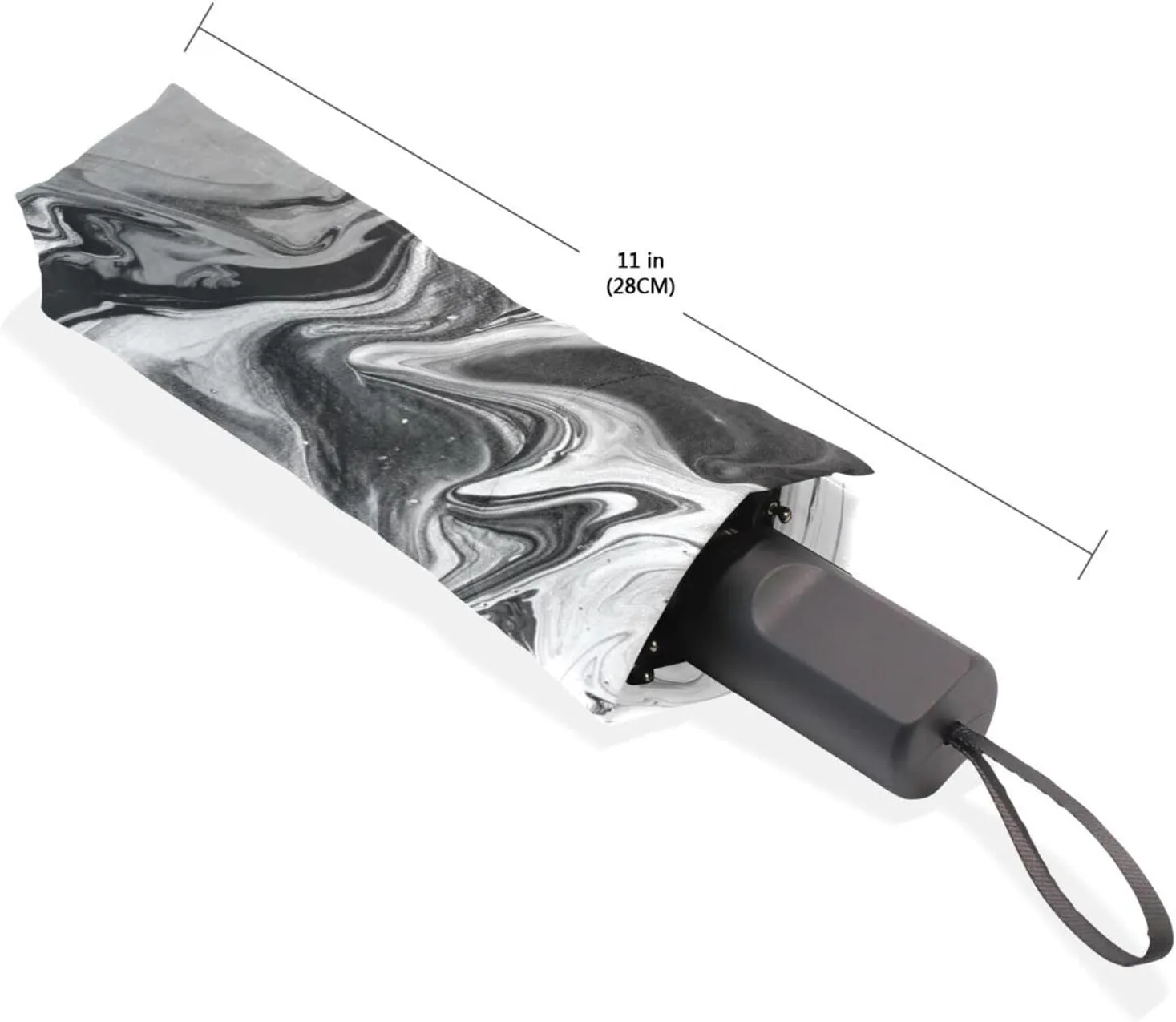 Poeticcity Travel Umbrella, Hand Open Close Windproof Waterproof Folding Umbrella, Black Tape Compact Canopy Strong Anti UV Ray Parasol