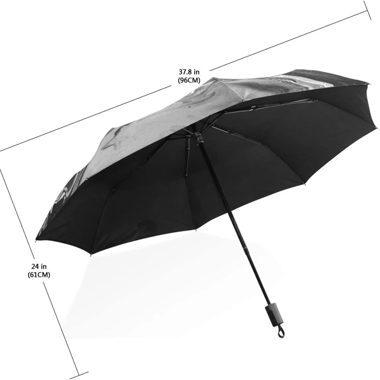 Poeticcity Travel Umbrella, Hand Open Close Windproof Waterproof Folding Umbrella, Black Tape Compact Canopy Strong Anti UV Ray Parasol