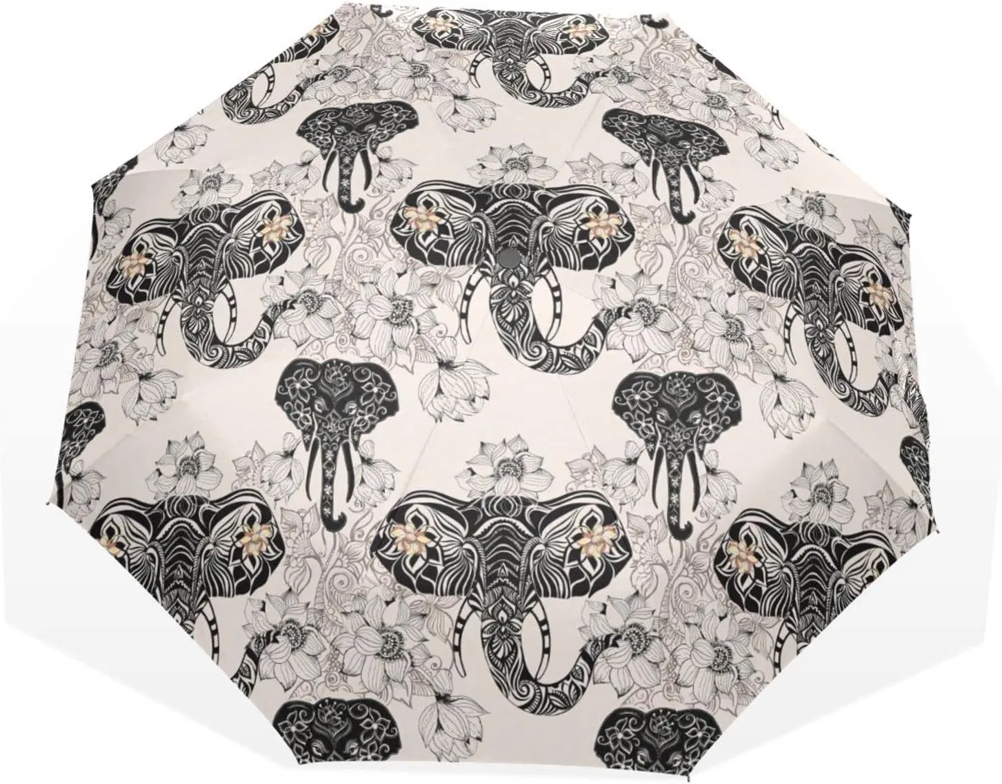 Poeticcity Travel Umbrella, Hand Open Close Windproof Waterproof Folding Umbrella, Black Tape Compact Canopy Strong Anti UV Ray Parasol