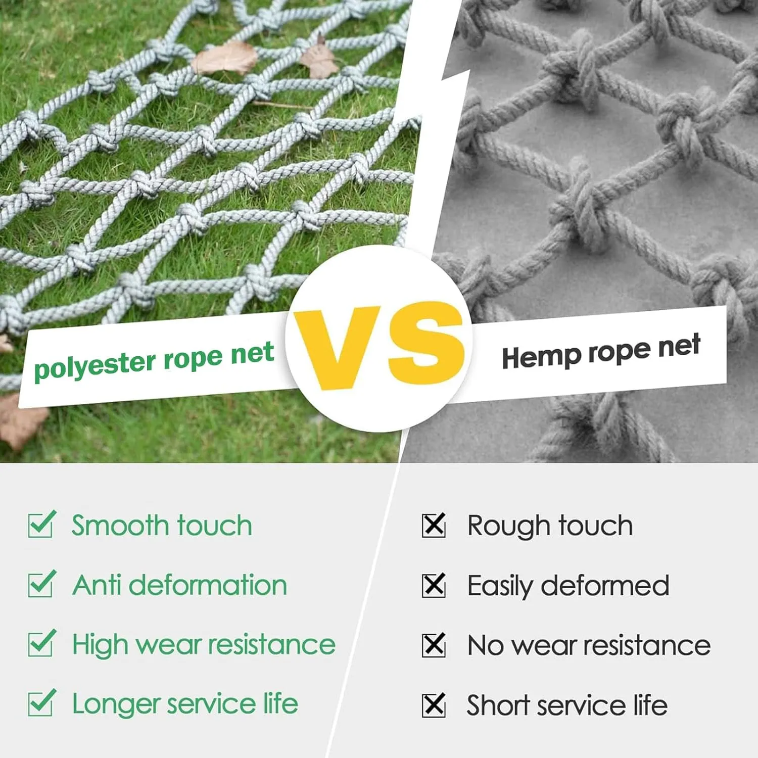 Polyester Playground Climbing Net, Climbing Cargo Rope Net, Safety Protection Net, Heavy Duty Climbing Net for Outdoor, Rope Ladder, Treehouse(Size:2Mx2M(6.6FTx6.6FT))
