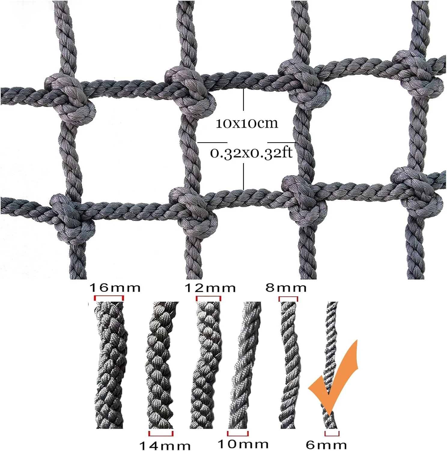 Polyester Rope Playground Climbing Net, Safety Protection Net, Heavy Duty Climbing Net Climbing Cargo Rope Net for Outdoor, Rope Ladder, Swingset, Treehouse(Size:2Mx4M(6.6FTx13.1FT))