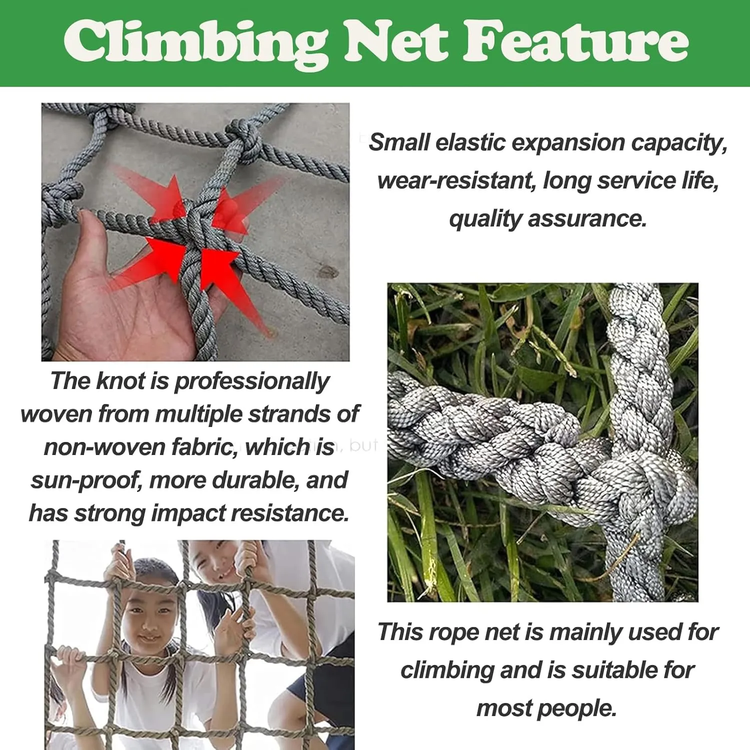 Polyester Rope Playground Climbing Net, Safety Protection Net, Heavy Duty Climbing Net Climbing Cargo Rope Net for Outdoor, Rope Ladder, Swingset, Treehouse(Size:2Mx4M(6.6FTx13.1FT))