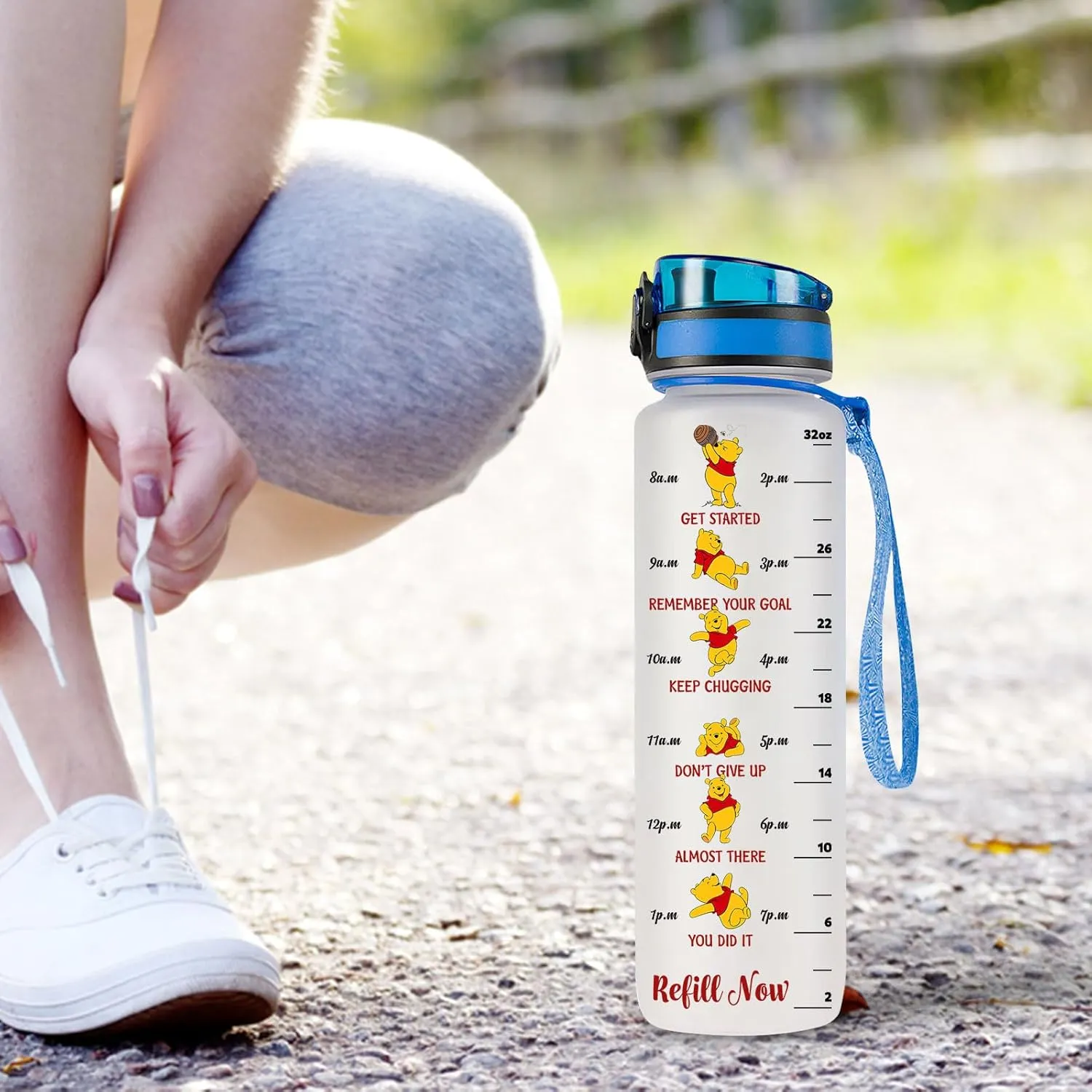 Pooh 32 Oz Water Track Bottle, As Soon As Saw You Water Bottle With Time Marker, Pooh Bear Motivational Insulated Water Bottle, Gifts For Family Friend