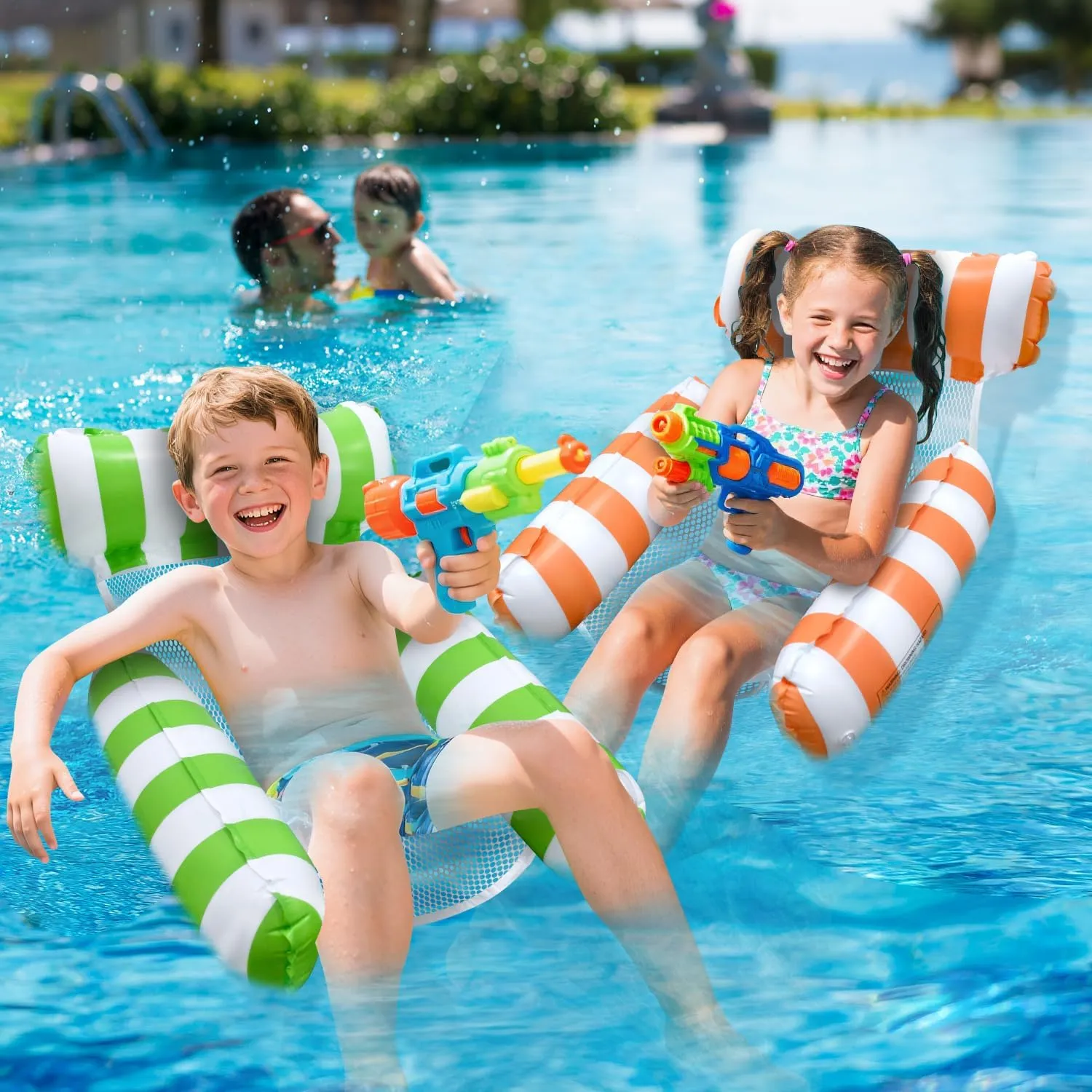 Pool Floats Kids, Meegoo Pool Lounge Chairs 3 Tubes Floaties Water Hammock Inflatable Pool Toys for Kids Ages 8-12 for Summer Party Beach Vacation Essentials