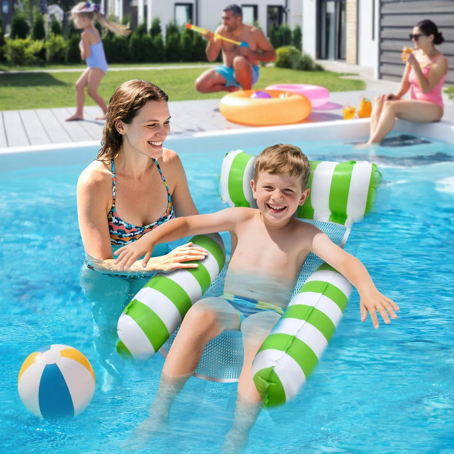 Pool Floats Kids, Meegoo Pool Lounge Chairs 3 Tubes Floaties Water Hammock Inflatable Pool Toys for Kids Ages 8-12 for Summer Party Beach Vacation Essentials