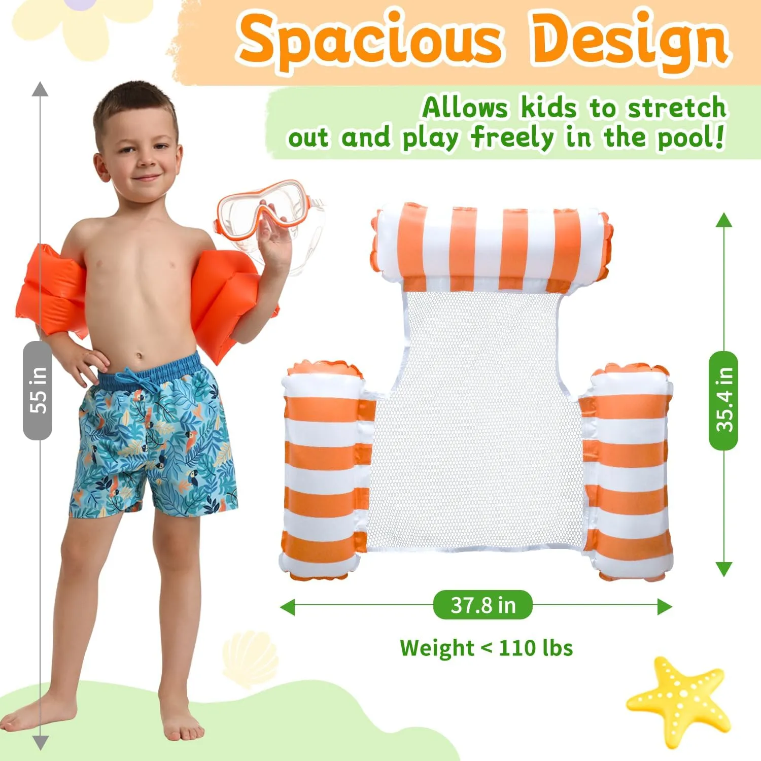 Pool Floats Kids, Meegoo Pool Lounge Chairs 3 Tubes Floaties Water Hammock Inflatable Pool Toys for Kids Ages 8-12 for Summer Party Beach Vacation Essentials