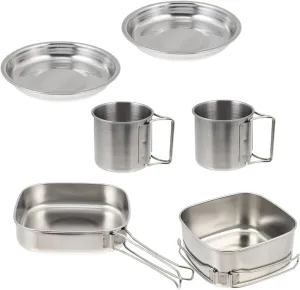 POPETPOP 1set Stainless Steel Outdoor Cooking Portable Picnic Cookware for Camping Easy to Heat Transfer Compact Design for Convenient Storage