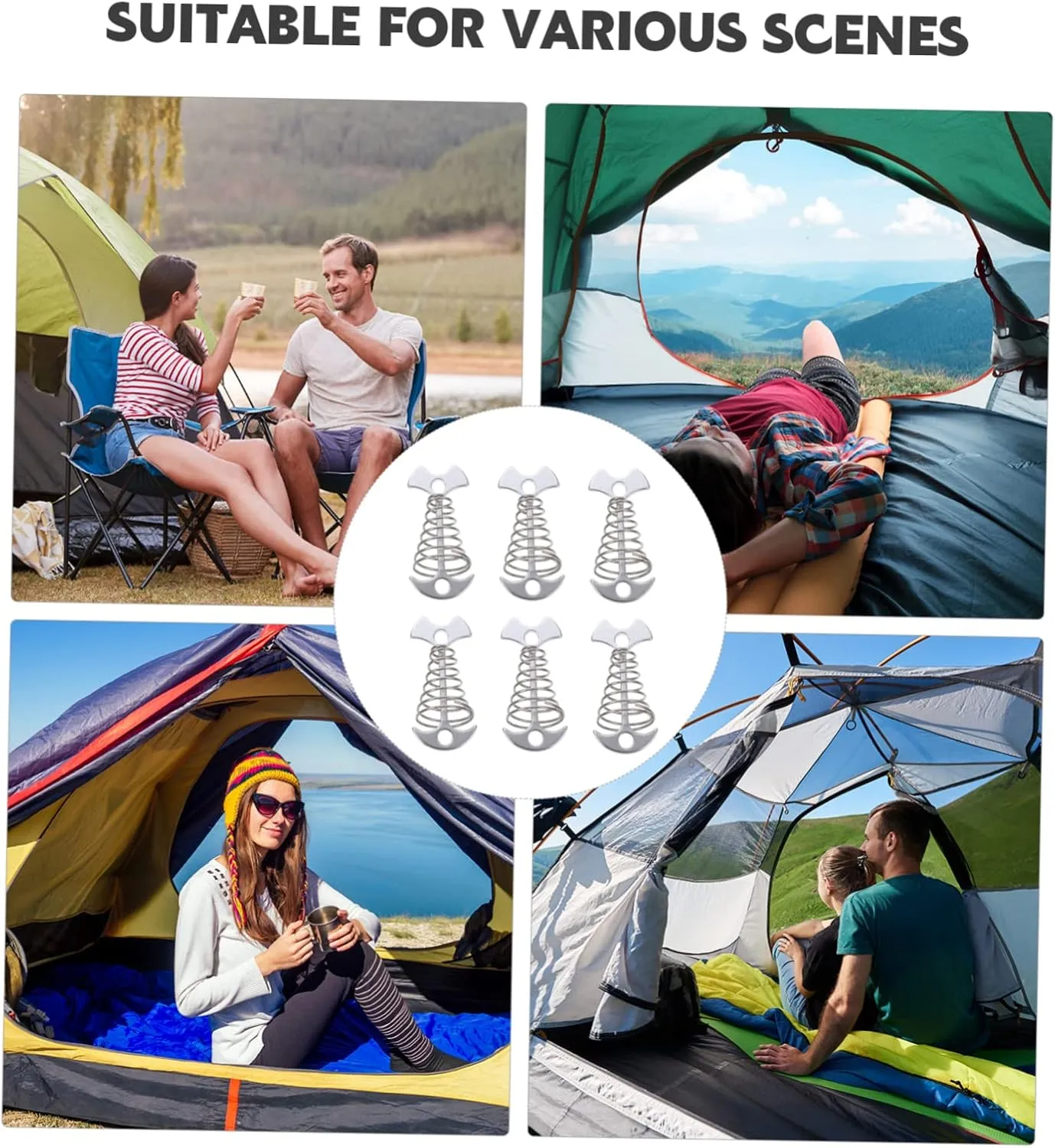 POPETPOP 3sets Tent Accessories Fishbone Tent Hook Heavy Duty Pegs Ground Nail Stakes 6pcs*3