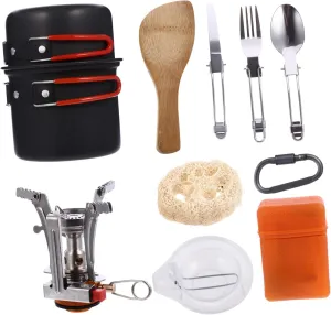 POPETPOP Travel Kit Portable Picnic Camping Cookware Non-Stick Pan Pot Set Lightweight Compact