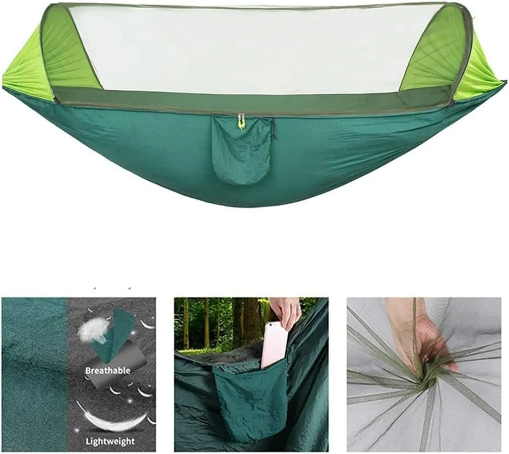 Portable Automatic Camping Hammock with Mosquito Net,Folding Multi Use Hammock Swing for Outdoor Camping (Color : Vert) (White Style)