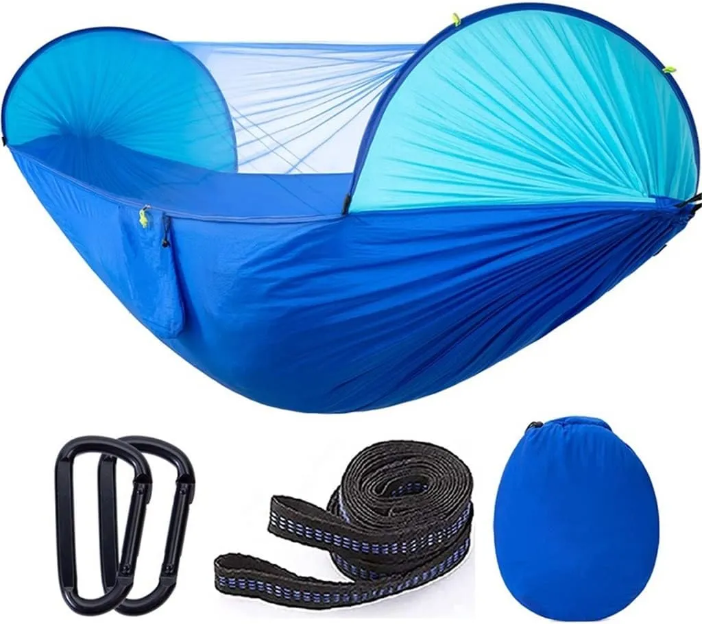 Portable Automatic Camping Hammock with Mosquito Net,Folding Multi Use Hammock Swing for Outdoor Camping (Color : Vert) (White Style)