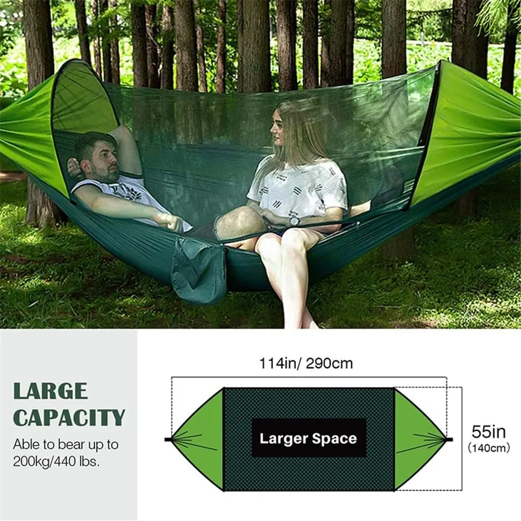 Portable Automatic Camping Hammock with Mosquito Net,Folding Multi Use Hammock Swing for Outdoor Camping (Color : Vert) (White Style)