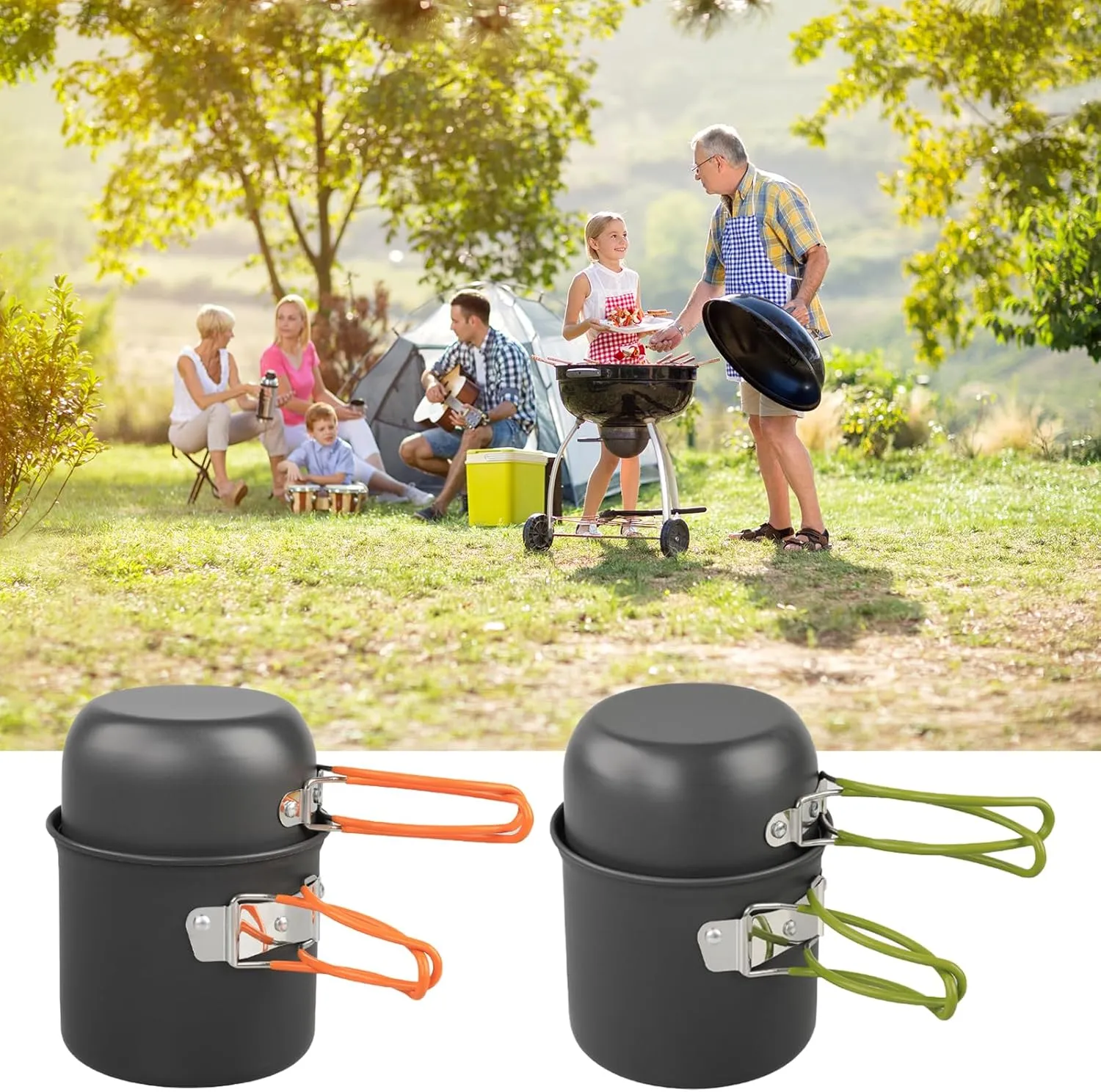 Portable Camping Cooking Utensils Outdoor Cooking Nonstick Tableware Light Weight Backpacking Pots and Pans Enduring