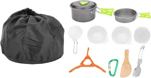 Portable Camping Cookware Set | 11 - Piece Lightweight Kit with Insulated Handles | Outdoor Cookware for Camping/Hiking/Survival | Sturdy Aluminum Alloy & Mesh Storage Bag