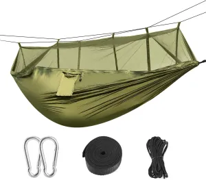Portable Camping Hammock with Mosquito Net - 600lbs Heavy Duty Hammock Tent for 2 Person Camping | Nylon Outdoor Hanging Bed w/Straps, Carabiners & Carry Bag | Backpacking, Hiking Gear for Adults