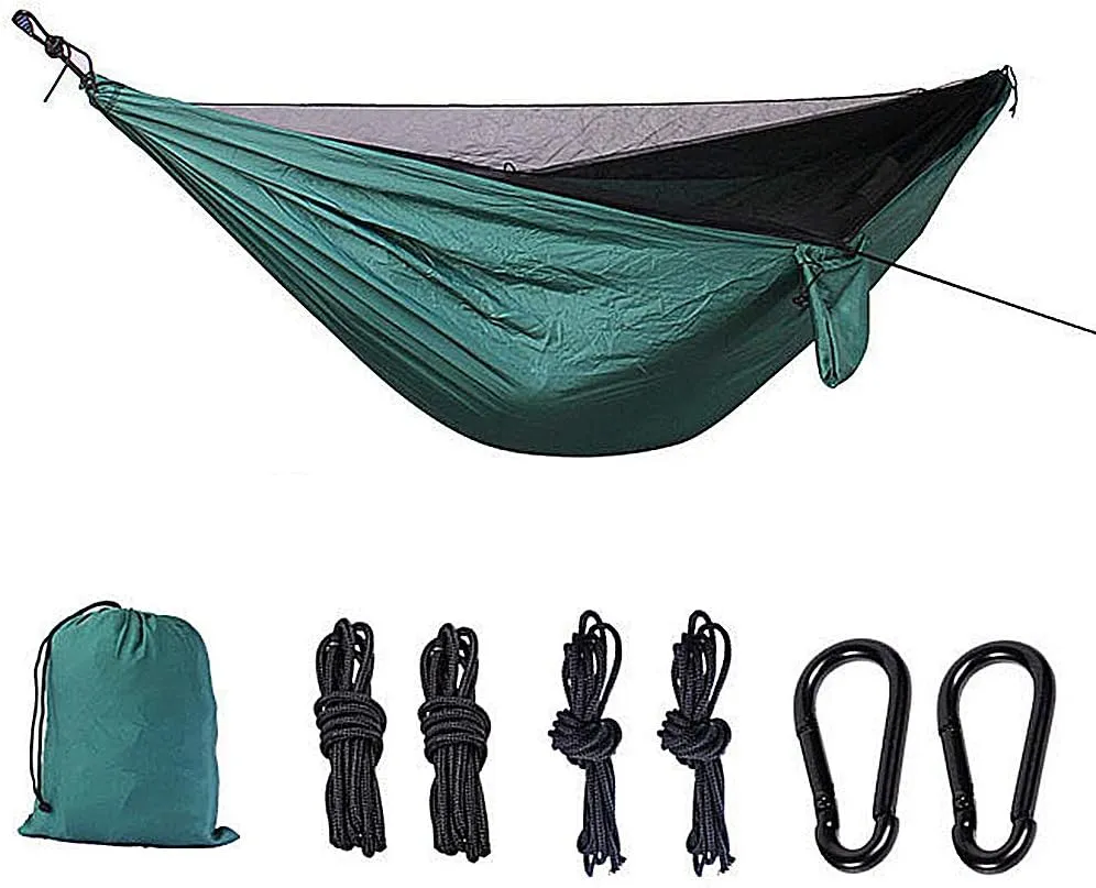 Portable Camping Hammock with Mosquito Net Rain Fly Tarp, Hammock Canopy Nylon Hammocks Single & Double Hammock Hiking Patio Furniture