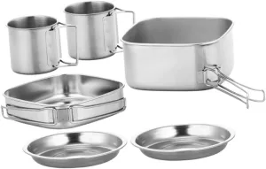 Portable Camping Kitchenware 1 Set Stainless Steel Pot Pan Compact Lightweight for Camping Hiking