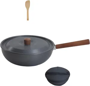 Portable Camping Picnics Pots Outdoor Aluminum Alloys Frying Pan Wood Handle Wok Cookware Light Weight Nonstick Frying Pan