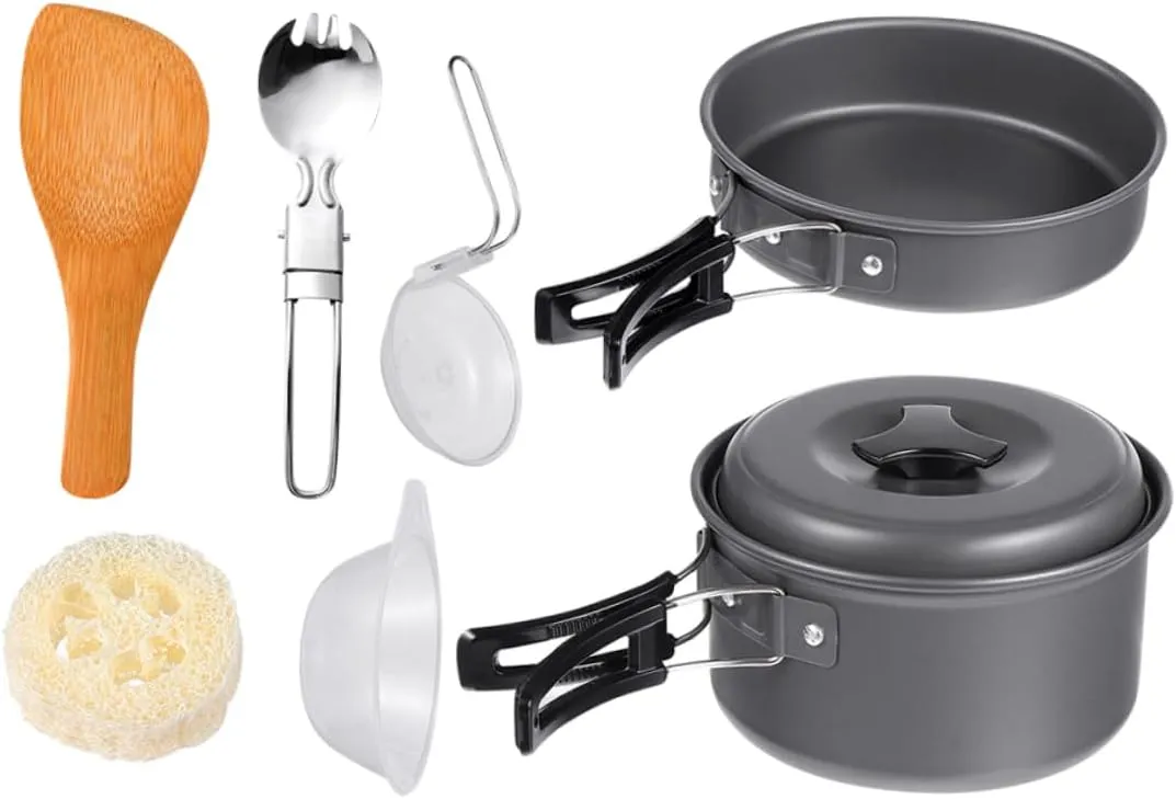 Portable Cooking Kits for Outdoor Use 1-2 Person Camping Cookware Set Collapsible Tea Kettle Outdoor Pot and Pan Camping Pan