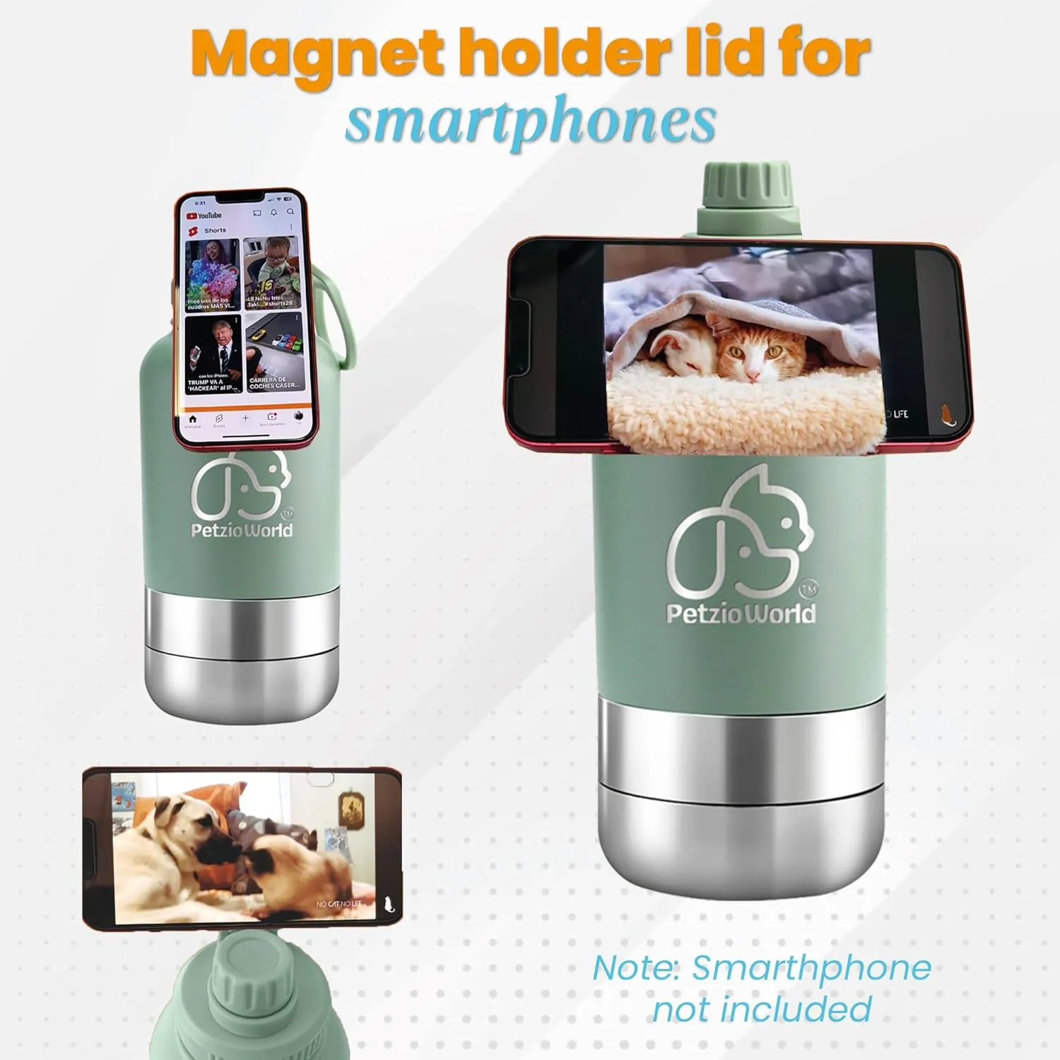 Portable Dog Water Bottle & Collapsible Bowl Set – No-Spill Travel Kit for Food & Water – Magnetic Smartphone Holder Lid – Outdoor Essentials for Dogs & Puppies (Green)