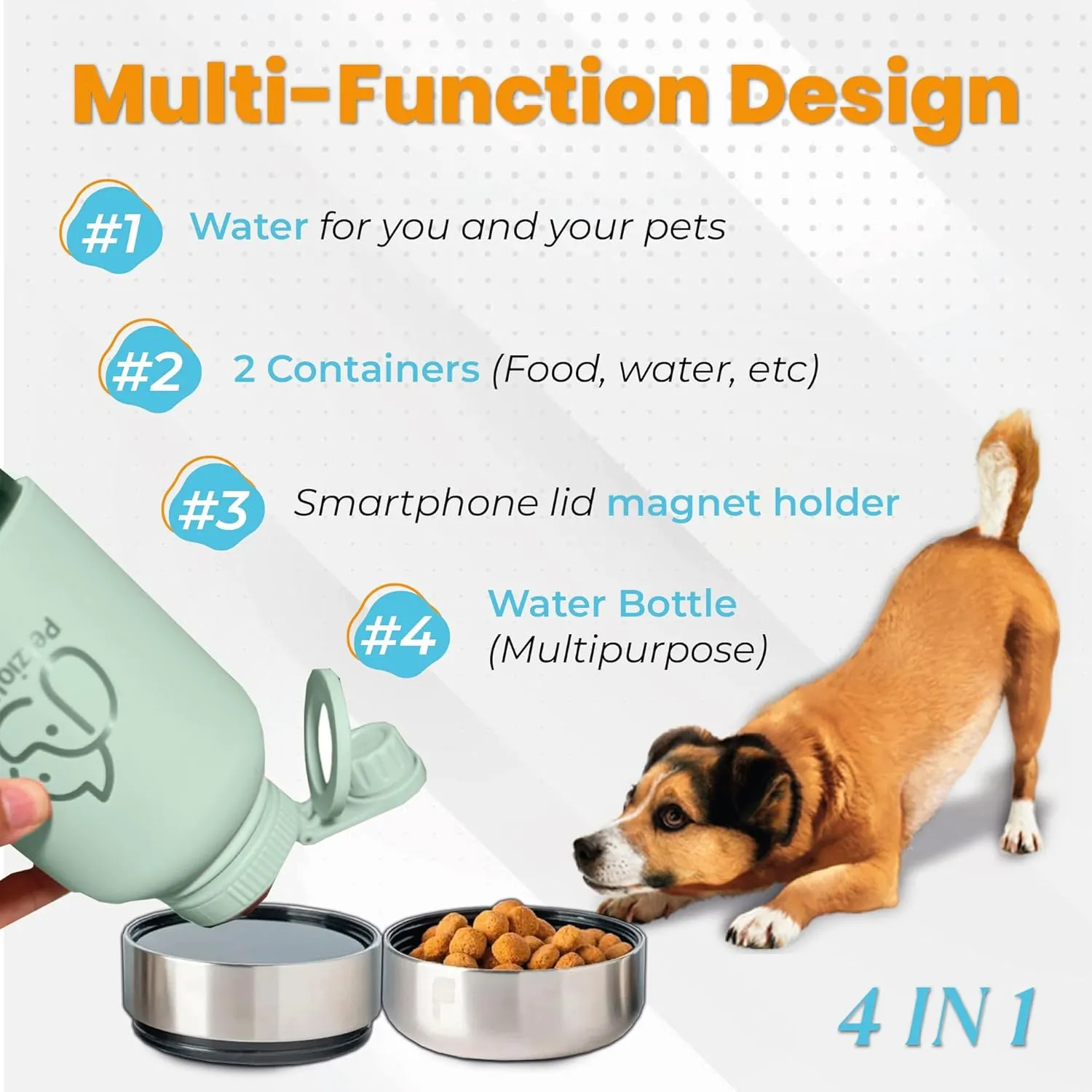 Portable Dog Water Bottle & Collapsible Bowl Set – No-Spill Travel Kit for Food & Water – Magnetic Smartphone Holder Lid – Outdoor Essentials for Dogs & Puppies (Green)