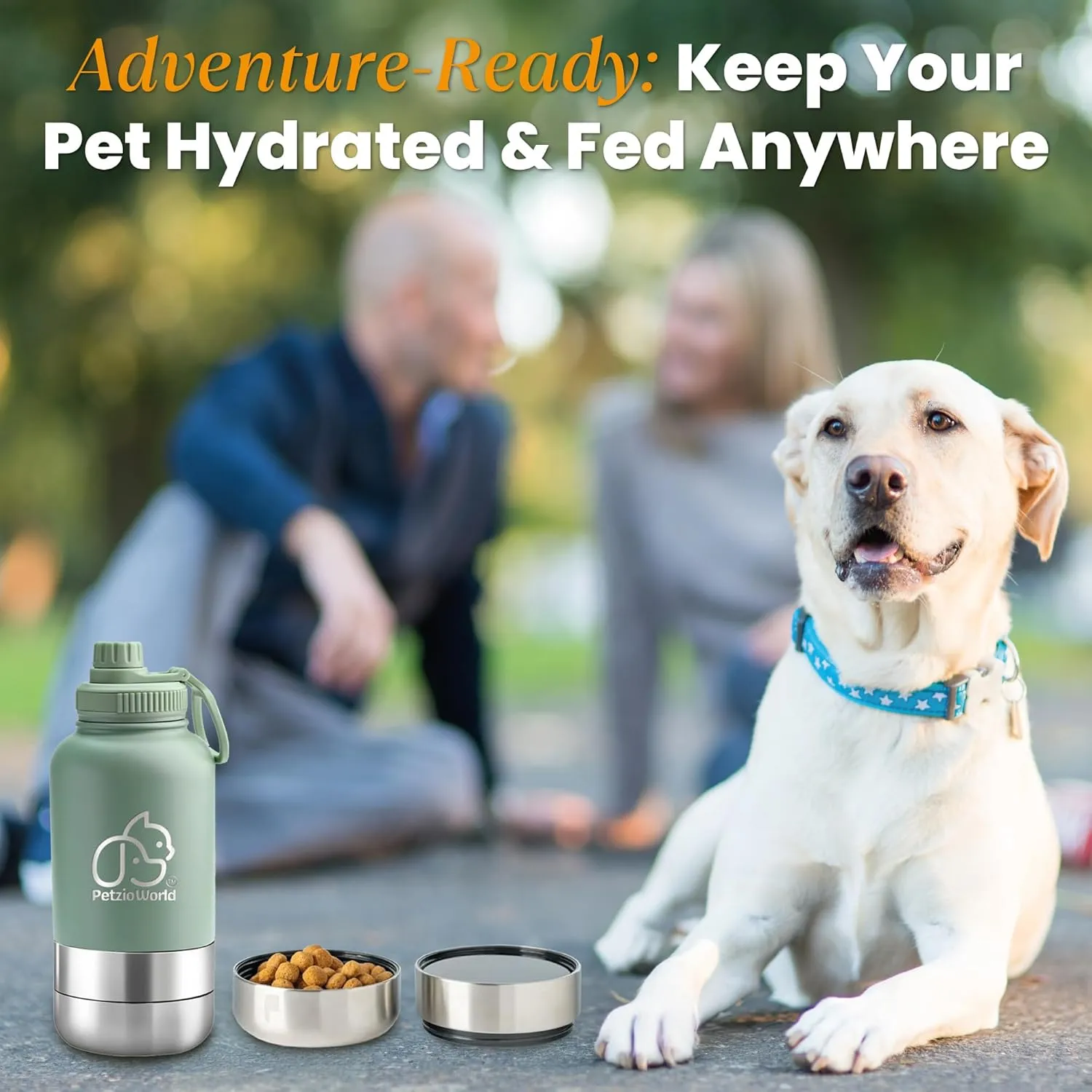 Portable Dog Water Bottle & Collapsible Bowl Set – No-Spill Travel Kit for Food & Water – Magnetic Smartphone Holder Lid – Outdoor Essentials for Dogs & Puppies (Green)