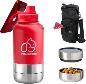 Portable Dog Water Bottle & Collapsible Dog Bowl Set – No-Spill, Travel-Friendly Puppy Essentials for Food & Water – Durable Dispenser for Outdoor Adventures (Red)