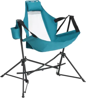Portable Folding Hammock Chair with Steel Frame, Outdoor Swinging Seat with Cup Holder, Turquoise