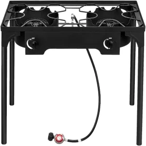 Portable Gas Stove with 2 Burner, Propane Camping Stove with Removable Legs, Outdoor Camp Stove Propane Cooker for Tailgating, Brewing, 150000 BTU