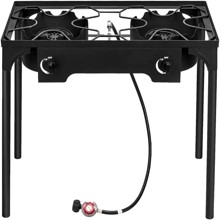 Portable Gas Stove with 2 Burner, Propane Camping Stove with Removable Legs, Outdoor Camp Stove Propane Cooker for Tailgating, Brewing, 150000 BTU