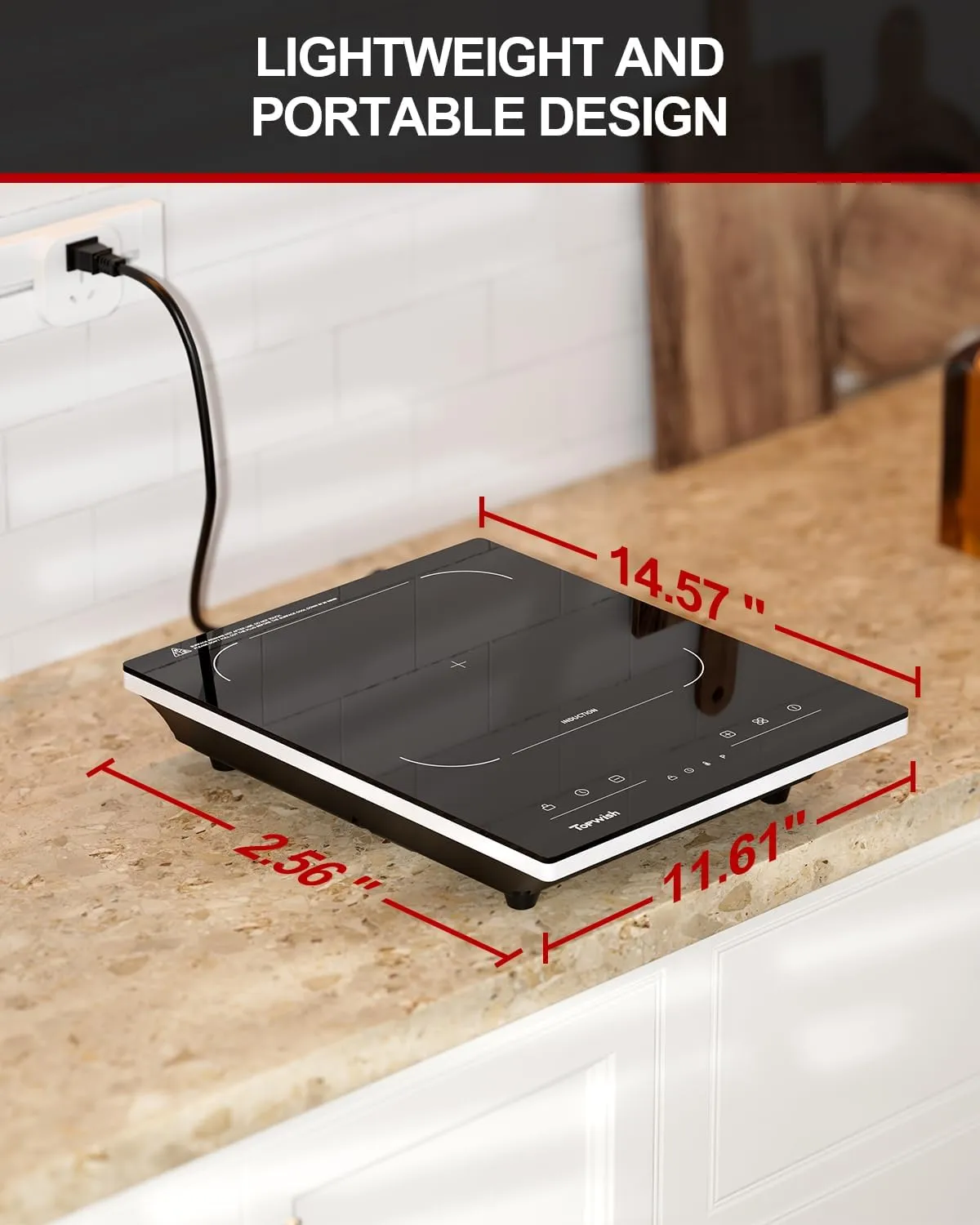 Portable Induction Cooktop, Hot Plate Countertop Burner with 8 Temp Levels, Timer, Auto-Shut-Off, Touch Panel, LED Display, Auto Pot Detection, Child Safety Lock
